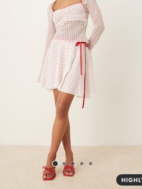 White Wrap Mini Skirt with Red Polka Dots